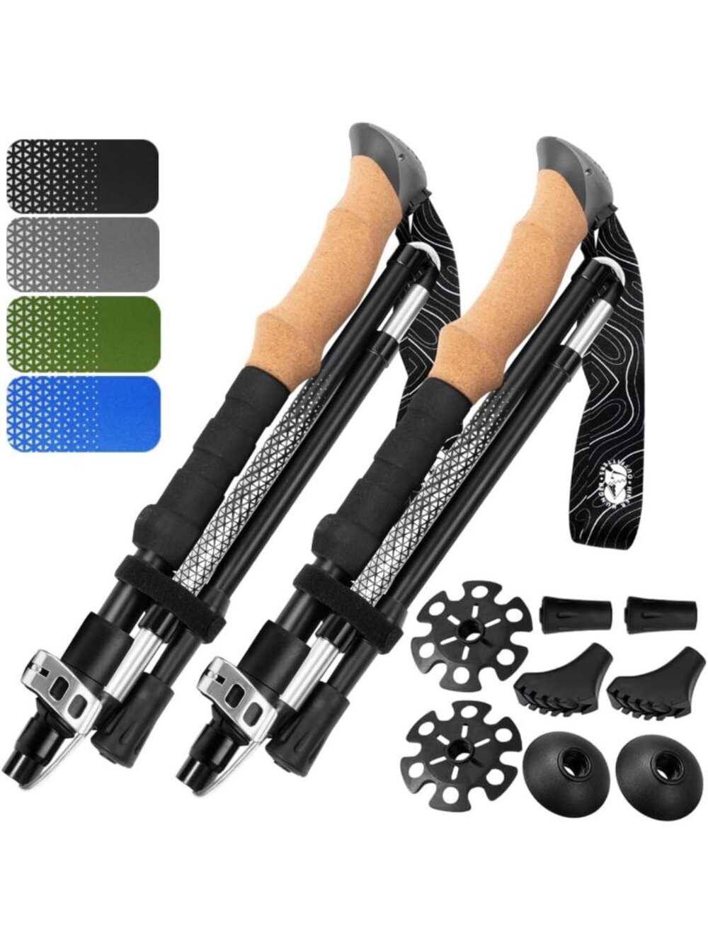 Adjustable Lightweight Foldable Hiking Poles - Durable Aluminum, Cork Grips